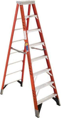 Werner - 7 Steps, 8' High, Type IAA Rating, Fiberglass Step Ladder - 375 Lb Capacity, 28-1/2" Base Width - Exact Industrial Supply