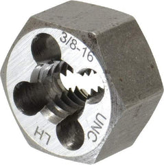 Interstate - 3/8-16 UNC Thread, 25/32" Hex, Left Hand Thread, Hex Rethreading Die - Carbon Steel, 3/8" Thick - Exact Industrial Supply