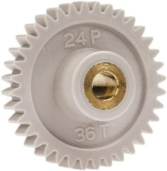 Made in USA - 24 Pitch, 1-1/2" Pitch Diam, 1.583" OD, 36 Tooth Spur Gear - 1/4" Face Width, 1/4" Bore Diam, 5/8" Hub Diam, 20° Pressure Angle, Acetal - Exact Industrial Supply