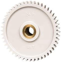 Made in USA - 24 Pitch, 2" Pitch Diam, 2.083" OD, 48 Tooth Spur Gear - 1/4" Face Width, 5/16" Bore Diam, 43/64" Hub Diam, 20° Pressure Angle, Acetal - Exact Industrial Supply