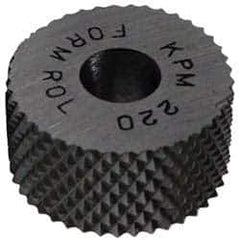 Made in USA - 3/4" Diam, 90° Tooth Angle, 30 TPI, Standard (Shape), Form Type High Speed Steel Male Diamond Knurl Wheel - 1/2" Face Width, 1/4" Hole, Circular Pitch, 30° Helix, Bright Finish, Series KR - Exact Industrial Supply