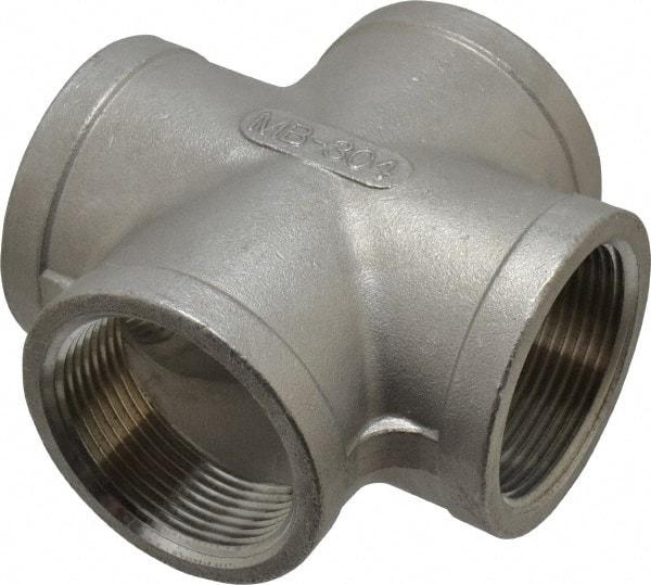 Merit Brass - 1-1/2" Grade 304 Stainless Steel Pipe Cross - FNPT End Connections, 150 psi - Exact Industrial Supply