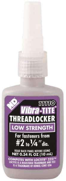 Vibra-Tite - 10 mL Bottle, Purple, Low Strength Liquid Threadlocker - Series 111, 24 hr Full Cure Time, Hand Tool Removal - Exact Industrial Supply