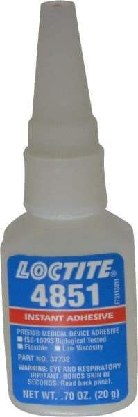 Loctite - 0.70 oz Bottle Clear Instant Adhesive - Series 4851, 20 sec Fixture Time, 24 hr Full Cure Time, Bonds to Fabric, Leather & Paper - Exact Industrial Supply