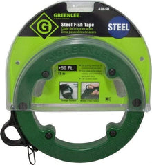 Greenlee - 50 Ft. Long x 1/8 Inch Wide, 3/64 Inch Thick, Steel Fish Tape - 400 Lb. Pulling Strength, Includes Case - Exact Industrial Supply