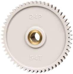 Made in USA - 24 Pitch, 2-1/4" Pitch Diam, 2.333" OD, 54 Tooth Spur Gear - 1/4" Face Width, 5/16" Bore Diam, 43/64" Hub Diam, 20° Pressure Angle, Acetal - Exact Industrial Supply