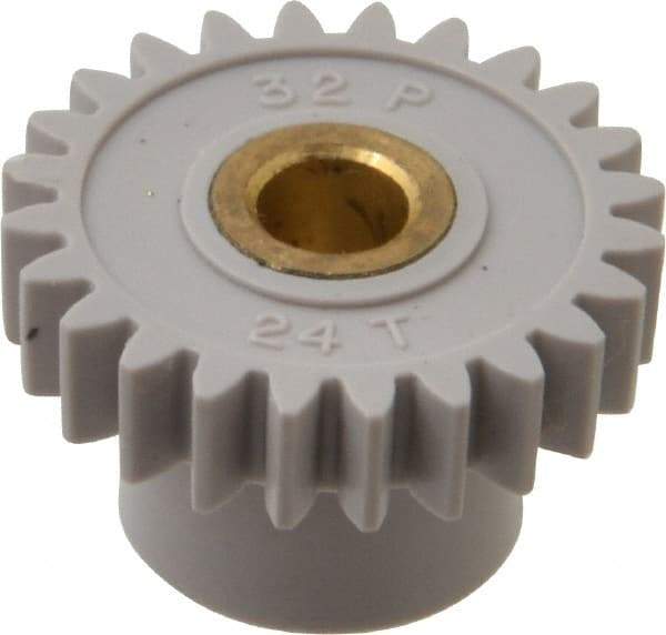 Made in USA - 32 Pitch, 3/4" Pitch Diam, 13/16" OD, 24 Tooth Spur Gear - 3/16" Face Width, 3/16" Bore Diam, 1/2" Hub Diam, 20° Pressure Angle, Acetal - Exact Industrial Supply