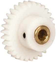 Made in USA - 32 Pitch, 15/16" Pitch Diam, 1" OD, 30 Tooth Spur Gear - 3/16" Face Width, 3/16" Bore Diam, 9/16" Hub Diam, 20° Pressure Angle, Acetal - Exact Industrial Supply