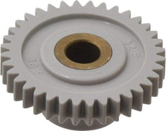 Made in USA - 32 Pitch, 1-1/8" Pitch Diam, 1-3/16" OD, 36 Tooth Spur Gear - 3/16" Face Width, 1/4" Bore Diam, 39/64" Hub Diam, 20° Pressure Angle, Acetal - Exact Industrial Supply