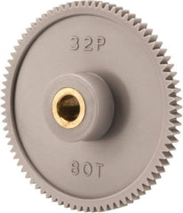 Made in USA - 32 Pitch, 2-1/2" Pitch Diam, 2-9/16" OD, 80 Tooth Spur Gear - 3/16" Face Width, 5/16" Bore Diam, 13/16" Hub Diam, 20° Pressure Angle, Acetal - Exact Industrial Supply