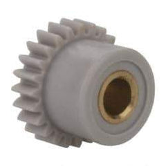 Made in USA - 48 Pitch, 1/2" Pitch Diam, 0.542" OD, 24 Tooth Spur Gear - 1/8" Face Width, 1/8" Bore Diam, 13/32" Hub Diam, 20° Pressure Angle, Acetal - Exact Industrial Supply