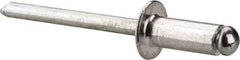 Marson - Button Head Aluminum Open End Blind Rivet - Steel Mandrel, 3/16" to 1/4" Grip, 3/8" Head Diam, 0.192" to 0.196" Hole Diam, 0.45" Length Under Head, 3/16" Body Diam - Exact Industrial Supply