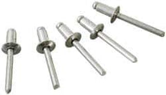 Marson - Button Head Aluminum Open End Blind Rivet - Steel Mandrel, 3/16" to 1/4" Grip, 1/4" Head Diam, 0.129" to 0.133" Hole Diam, 0.4" Length Under Head, 1/8" Body Diam - Exact Industrial Supply