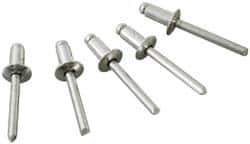 Marson - Button Head Stainless Steel Open End Blind Rivet - Stainless Steel Mandrel, 0.376" to 1/2" Grip, 1/4" Head Diam, 0.129" to 0.133" Hole Diam, 0.65" Length Under Head, 1/8" Body Diam - Exact Industrial Supply