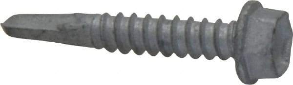 Buildex - #12, Hex Washer Head, Hex Drive, 1-1/4" Length Under Head, #2 Point, Self Drilling Screw - Steel - Exact Industrial Supply