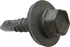 Buildex - #10, Hex Washer Head, Hex Drive, 3/4" Length Under Head, #3 Point, Self Drilling Screw - Steel - Exact Industrial Supply
