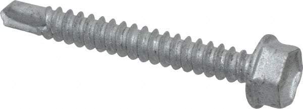 Buildex - #10, Hex Washer Head, Hex Drive, 1-1/2" Length Under Head, #3 Point, Self Drilling Screw - Steel - Exact Industrial Supply