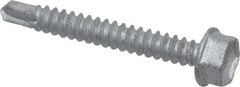 Buildex - #10, Hex Washer Head, Hex Drive, 1-1/2" Length Under Head, #3 Point, Self Drilling Screw - Steel - Exact Industrial Supply