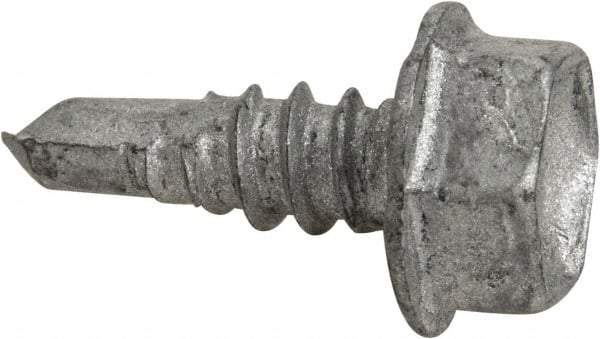 Buildex - #10, Hex Washer Head, Hex Drive, 1/2" Length Under Head, #3 Point, Self Drilling Screw - Steel - Exact Industrial Supply