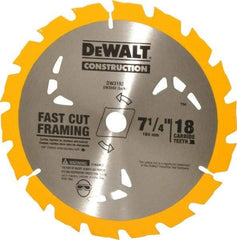 DeWALT - 7-1/4" Diam, 5/8" Arbor Hole Diam, 18 Tooth Wet & Dry Cut Saw Blade - Carbide-Tipped, General Purpose Action, Diamond Arbor - Exact Industrial Supply