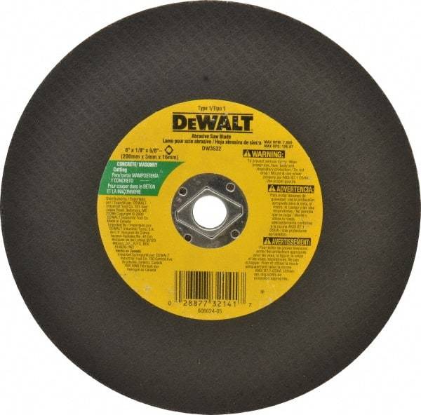 DeWALT - 8" Silicon Carbide Cutoff Wheel - 1/8" Thick, 5/8" Arbor, 7,600 Max RPM, Use with Circular Saws - Exact Industrial Supply