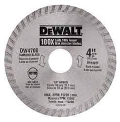 DeWALT - 4" Diam, 7/8" Arbor Hole Diam, Wet & Dry Cut Saw Blade - Diamond-Tipped, Standard Round Arbor - Exact Industrial Supply