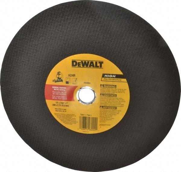 DeWALT - 12" Aluminum Oxide Cutoff Wheel - 7/64" Thick, 1" Arbor, 5,000 Max RPM, Use with Stationary Tools - Exact Industrial Supply