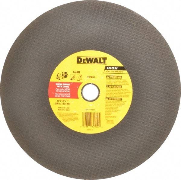 DeWALT - 12" Aluminum Oxide Cutoff Wheel - 1/8" Thick, 1" Arbor, 6,400 Max RPM, Use with Circular Saws - Exact Industrial Supply
