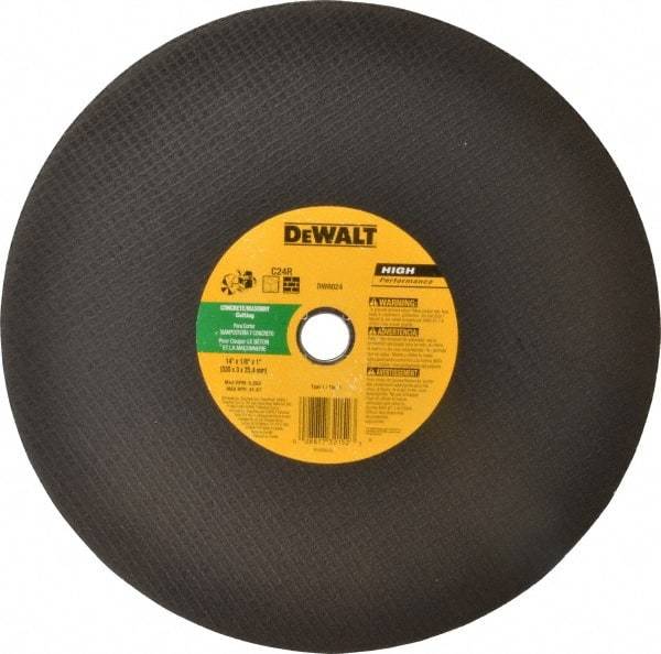 DeWALT - 14" Silicon Carbide Cutoff Wheel - 1/8" Thick, 1" Arbor, 5,500 Max RPM, Use with Circular Saws - Exact Industrial Supply