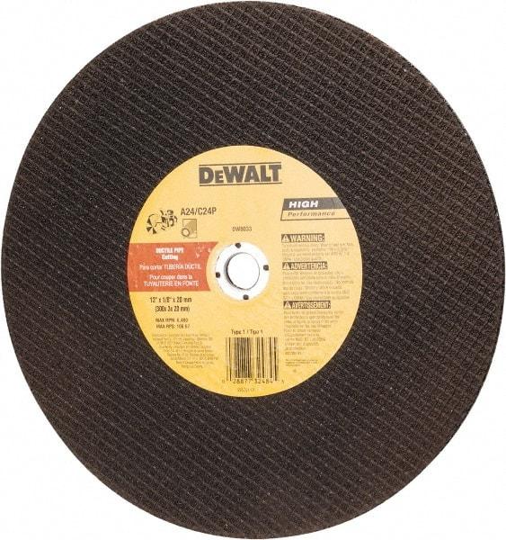 DeWALT - 12" Aluminum Oxide/Silicon Carbide Blend Cutoff Wheel - 1/8" Thick, 20mm Arbor, 6,400 Max RPM, Use with Circular Saws - Exact Industrial Supply