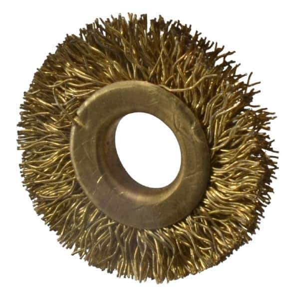 Value Collection - 1-1/4" OD, 3/8" Arbor Hole, Crimped Brass-Coated Steel Wheel Brush - 1/4" Face Width, 1/4" Trim Length, 0.012" Filament Diam, 20,000 RPM - Exact Industrial Supply