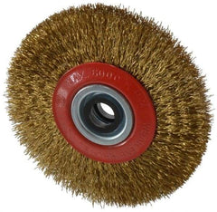 Value Collection - 5" OD, 3/4" Arbor Hole, Crimped Brass-Coated Steel Wheel Brush - 11/16" Face Width, 1-3/32" Trim Length, 0.014" Filament Diam, 6,000 RPM - Exact Industrial Supply