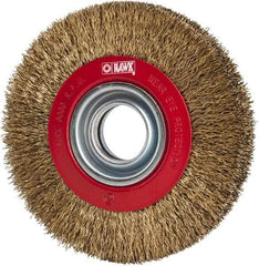 Value Collection - 6" OD, 1-1/4" Arbor Hole, Crimped Brass-Coated Steel Wheel Brush - 11/16" Face Width, 1-1/8" Trim Length, 0.014" Filament Diam, 6,000 RPM - Exact Industrial Supply