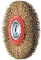 Value Collection - 7" OD, 1-1/4" Arbor Hole, Crimped Brass-Coated Steel Wheel Brush - 3/4" Face Width, 1-1/2" Trim Length, 0.014" Filament Diam, 6,000 RPM - Exact Industrial Supply