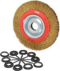 Value Collection - 8" OD, 1-1/4" Arbor Hole, Crimped Brass-Coated Steel Wheel Brush - 3/4" Face Width, 1-11/32" Trim Length, 0.014" Filament Diam, 4,500 RPM - Exact Industrial Supply