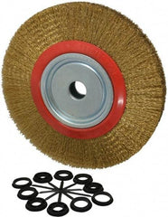 Value Collection - 12" OD, 1-1/4" Arbor Hole, Crimped Brass-Coated Steel Wheel Brush - 1-21/32" Face Width, 2-3/8" Trim Length, 0.014" Filament Diam, 3,000 RPM - Exact Industrial Supply