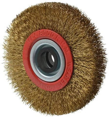 Value Collection - 4" OD, 3/4" Arbor Hole, Crimped Brass-Coated Steel Wheel Brush - 5/8" Face Width, 11/16" Trim Length, 0.012" Filament Diam, 8,000 RPM - Exact Industrial Supply