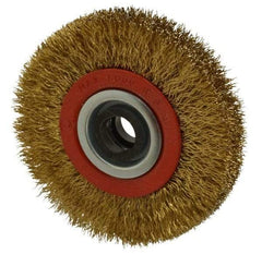 Value Collection - 4" OD, 3/4" Arbor Hole, Crimped Brass-Coated Steel Wheel Brush - 3/4" Face Width, 11/16" Trim Length, 0.012" Filament Diam, 8,000 RPM - Exact Industrial Supply