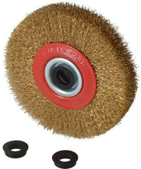 Value Collection - 5" OD, 3/4" Arbor Hole, Crimped Brass-Coated Steel Wheel Brush - 1" Face Width, 1-3/32" Trim Length, 0.012" Filament Diam, 6,000 RPM - Exact Industrial Supply