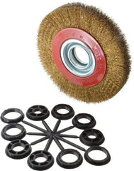 Value Collection - 6" OD, 1-1/4" Arbor Hole, Crimped Brass-Coated Steel Wheel Brush - 1" Face Width, 1-1/8" Trim Length, 0.012" Filament Diam, 6,000 RPM - Exact Industrial Supply