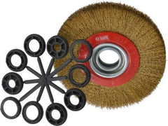 Value Collection - 7" OD, 1-1/4" Arbor Hole, Crimped Brass-Coated Steel Wheel Brush - 3/4" Face Width, 1-1/2" Trim Length, 0.012" Filament Diam, 6,000 RPM - Exact Industrial Supply