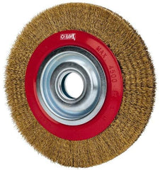Value Collection - 8" OD, 1-1/4" Arbor Hole, Crimped Brass-Coated Steel Wheel Brush - 3/4" Face Width, 1-11/32" Trim Length, 0.012" Filament Diam, 4,500 RPM - Exact Industrial Supply