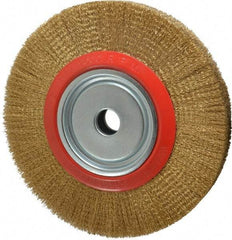 Value Collection - 12" OD, 1-1/4" Arbor Hole, Crimped Brass-Coated Steel Wheel Brush - 1-21/32" Face Width, 2-3/8" Trim Length, 0.012" Filament Diam, 3,000 RPM - Exact Industrial Supply