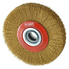 Value Collection - 5" OD, 3/4" Arbor Hole, Crimped Brass-Coated Steel Wheel Brush - 1" Face Width, 1-3/32" Trim Length, 0.007" Filament Diam, 6,000 RPM - Exact Industrial Supply