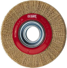 Value Collection - 6" OD, 1-1/4" Arbor Hole, Crimped Brass-Coated Steel Wheel Brush - 1" Face Width, 1-1/8" Trim Length, 0.007" Filament Diam, 6,000 RPM - Exact Industrial Supply