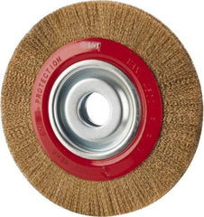 Value Collection - 8" OD, 1-1/4" Arbor Hole, Crimped Brass-Coated Steel Wheel Brush - 3/4" Face Width, 1-11/32" Trim Length, 0.007" Filament Diam, 4,500 RPM - Exact Industrial Supply