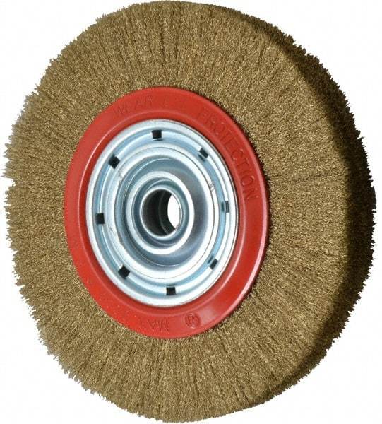 Value Collection - 12" OD, 1-1/4" Arbor Hole, Crimped Brass-Coated Steel Wheel Brush - 1-21/32" Face Width, 2-3/8" Trim Length, 0.007" Filament Diam, 3,000 RPM - Exact Industrial Supply