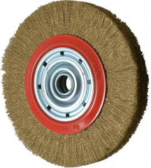 Value Collection - 12" OD, 1-1/4" Arbor Hole, Crimped Brass-Coated Steel Wheel Brush - 1-21/32" Face Width, 2-3/8" Trim Length, 0.007" Filament Diam, 3,000 RPM - Exact Industrial Supply