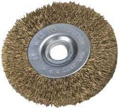 Value Collection - 2" OD, 3/8" Arbor Hole, Crimped Brass-Coated Steel Wheel Brush - 9/32" Face Width, 3/8" Trim Length, 0.007" Filament Diam, 4,500 RPM - Exact Industrial Supply