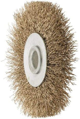 Value Collection - 2-1/2" OD, 3/8" Arbor Hole, Crimped Brass-Coated Steel Wheel Brush - 3/8" Face Width, 1/2" Trim Length, 0.007" Filament Diam, 4,500 RPM - Exact Industrial Supply